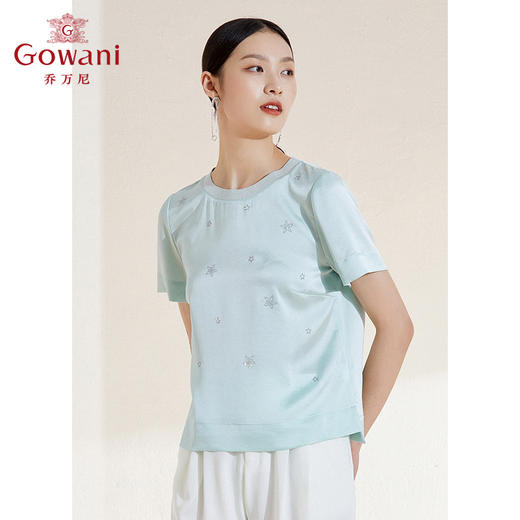 【三醋酸】乔万尼新款三醋酸缎面衬衫短袖衬衣休闲上衣EI2C756 商品图1