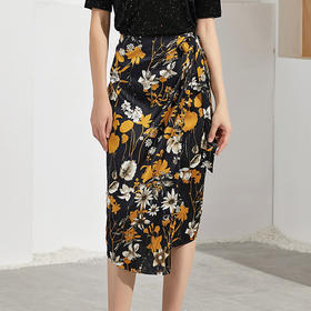 丁摩 桑蚕丝印花真丝缎面半身裙Q121094-DS399