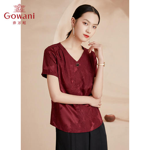 乔万尼夏季新款重磅真丝衬衫暗纹印花中式EI2C732 商品图2