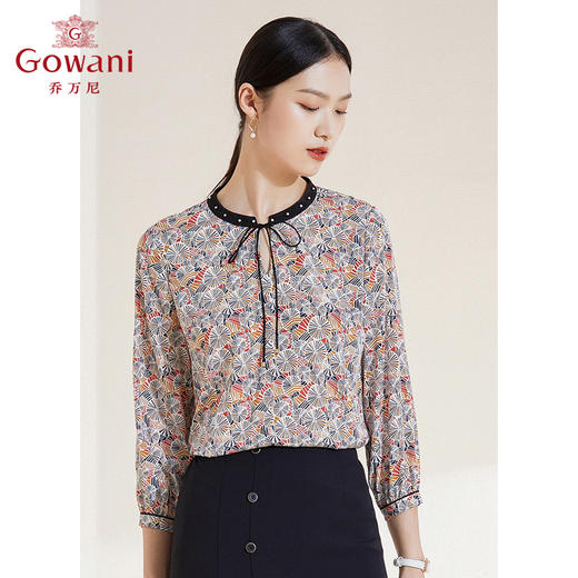 乔万尼夏季新款真丝衬衫清新减龄系带衬衣EI2C733 商品图2