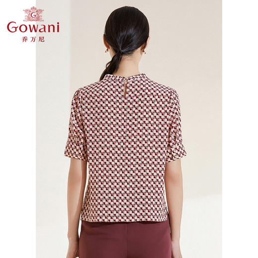 乔万尼真丝衬衫小立领珍珠格纹设计感短袖衬衣EI2C749 商品图3