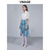 VIMAGE纬漫纪高腰彩色印花半身裙夏褶皱伞裙半裙V1506114 商品缩略图1