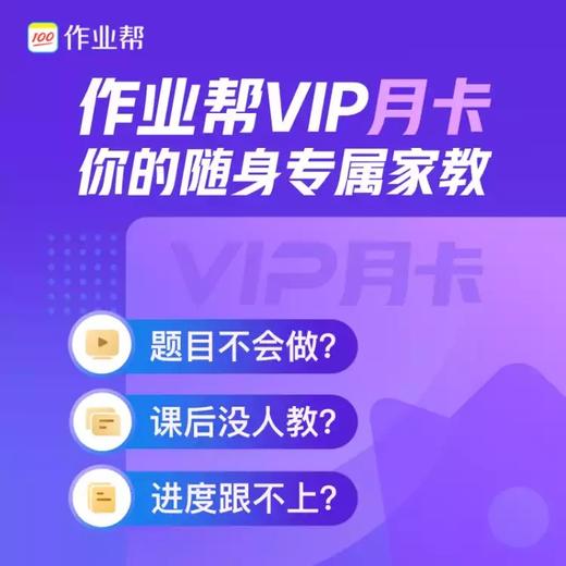 作业帮VIP会员1个月月卡 智能学习助手 课程名师讲解 自动充值 填手机号 商品图0