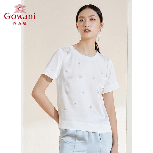 【三醋酸】乔万尼新款三醋酸缎面衬衫短袖衬衣休闲上衣EI2C756 商品图2