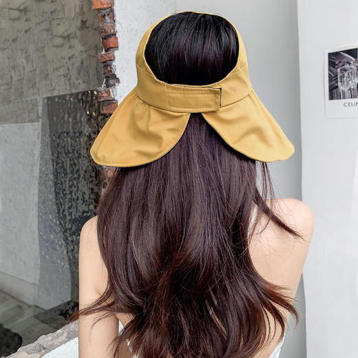 防晒帽女遮脸防紫外线大帽檐可扎马尾帽子夏季黑胶遮阳空顶太阳帽 商品图3