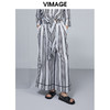 VIMAGE纬漫纪夏季舒适宽松新款撞色拼接高腰阔腿裤V1505123裤子 商品缩略图0