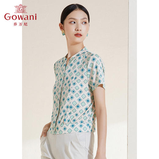 乔万尼夏季新款真丝衬衫V领设计短款衬衣EI2C809 商品图1