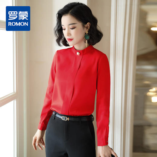 罗蒙衬衫女长袖春夏装商务通勤纯色简约修身套头气质女衬衣 商品图4