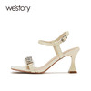 westory女鞋2021夏季新款真皮高跟鞋一字带凉鞋外穿S21BG15691 商品缩略图1