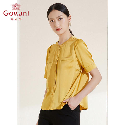 乔万尼真丝缎面质感衬衫纯色简约高端短袖衬衣EI2C761 商品图1