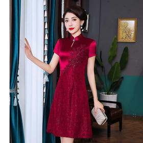 上海旗袍厂TZRY-21002品质款生产加工2021新款改良喜婆婆连衣裙喜庆质感旗袍连衣裙