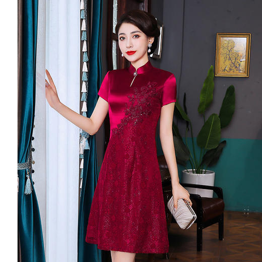 上海旗袍厂TZRY-21002品质款生产加工2021新款改良喜婆婆连衣裙喜庆质感旗袍连衣裙 商品图0