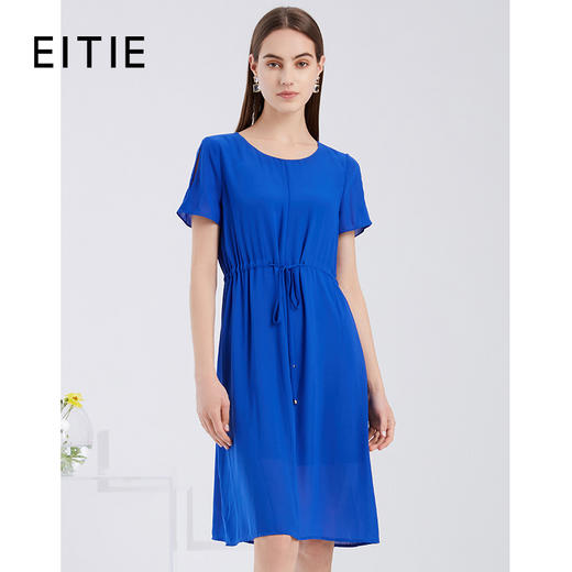 EITIE爱特爱夏季新款宽松舒适通勤简约抽绳收腰直筒连衣裙女6207968 商品图0