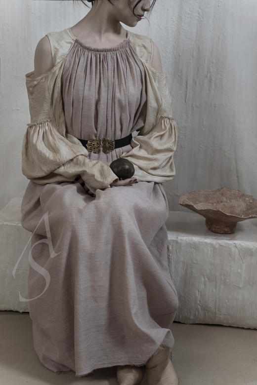 Phaedo 烟紫拼茧黄色/深蓝拼浅湖绿垂褶连衣裙 商品图0