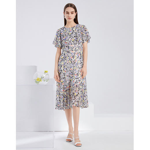 EITIE爱特爱夏季新款时尚洋气荷叶边镂空开叉印花连衣裙6207971 商品图1