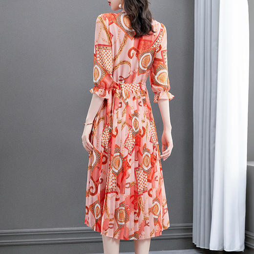 YXJR2938新款时尚气质法式小立领喇叭袖长款雪纺碎花连衣裙 商品图3