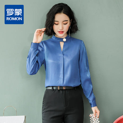 罗蒙衬衫女长袖春夏商务通勤修身纯色简约气质女衬衣 商品图2