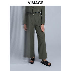 VIMAGE纬漫纪纯色宽松工装裤高腰显瘦直筒裤 裤子V1505124