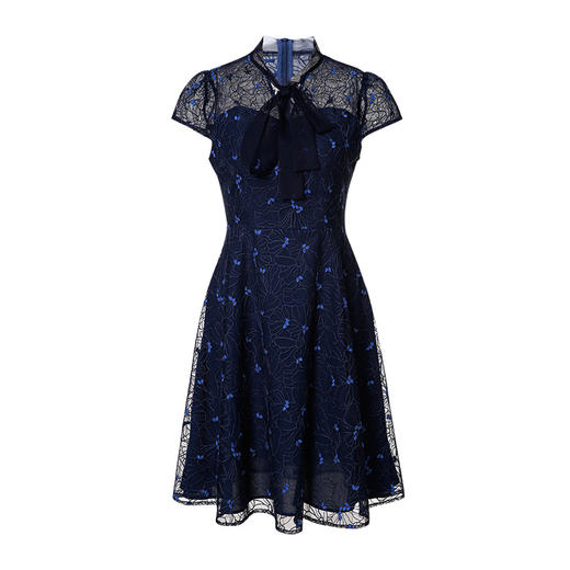 EITIE爱特爱夏季新款精致优雅镂空绣花蕾丝A字显瘦礼服连衣裙6277904 商品图4