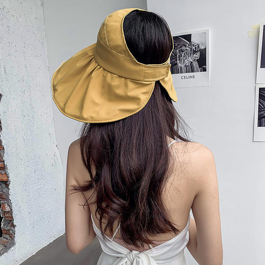 防晒帽女遮脸防紫外线大帽檐可扎马尾帽子夏季黑胶遮阳空顶太阳帽 商品图4