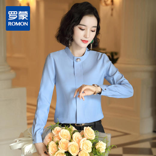 罗蒙衬衫女长袖春夏装商务通勤纯色简约修身套头气质女衬衣 商品图7