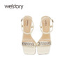 westory女鞋2021夏季新款真皮高跟鞋一字带凉鞋外穿S21BG15691 商品缩略图3