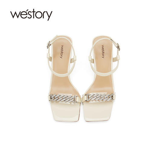 westory女鞋2021夏季新款真皮高跟鞋一字带凉鞋外穿S21BG15691 商品图3