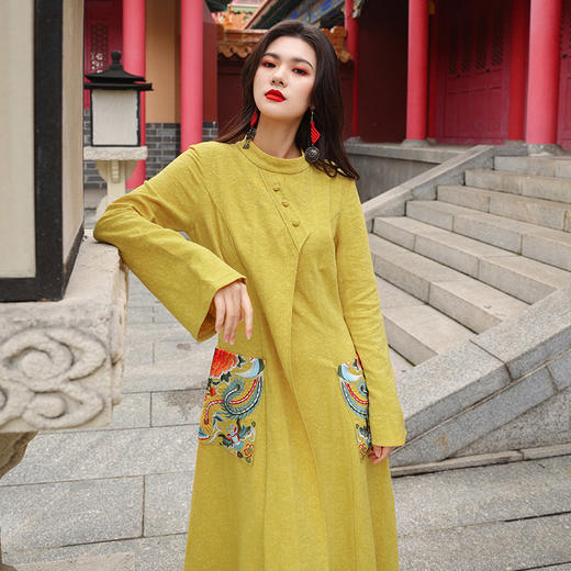 飞琼绣花复古连衣裙 | 长短袖可选 | 藏蓝色 黄色 红色 商品图4