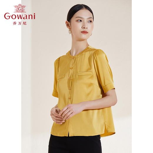 乔万尼真丝缎面质感衬衫纯色简约高端短袖衬衣EI2C761 商品图2