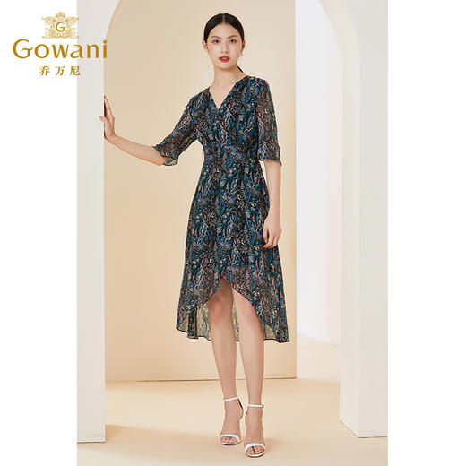 乔万尼夏季新款真丝桑蚕丝连衣裙金丝点缀高贵气质EI2E830 商品图2