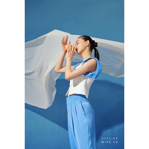 【木马】海盐蓝撞色拼接卷袖百搭小马甲/00191 商品图2