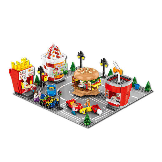 森宝积木街景系列汉堡可乐冰淇淋薯条儿童过家家拼装玩具 商品图4