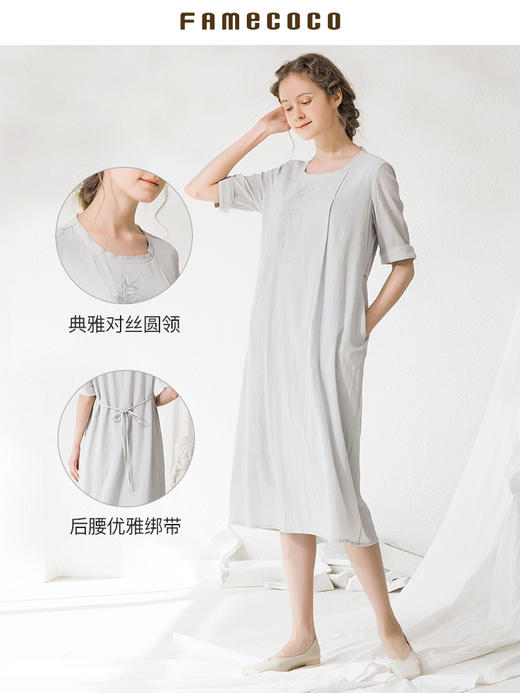 famecoco范可儿短袖夏季连衣裙女绣花刺绣气质长裙F213FA023 商品图2