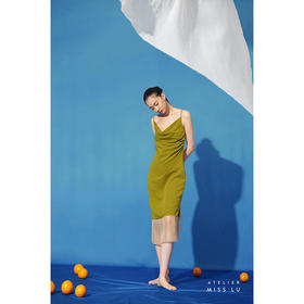 【绿野】少女感垂褶设计拼纱显瘦吊带连衣裙/0000712