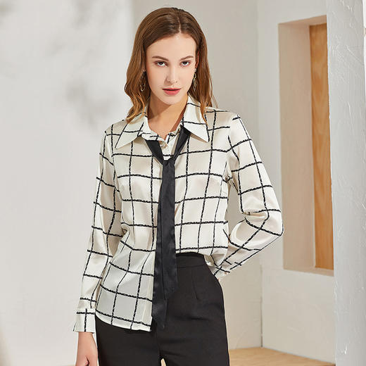 丁摩 大牌真丝衬衫女时尚印花桑蚕丝衬衫上衣Q121089-DW599 商品图4