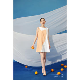 【橙汽】夏日撞色爱心拼纱立体领口A字可爱连衣裙/0000707