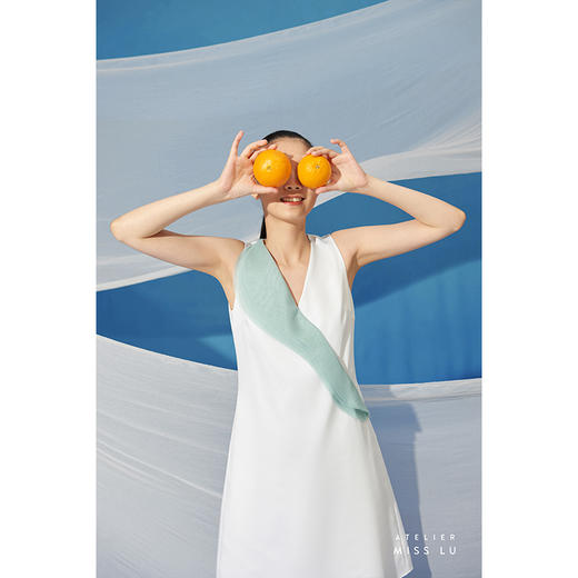 【云雀】少女感撞色层层拼纱薄荷浅绿A字连衣裙/0000717 商品图3