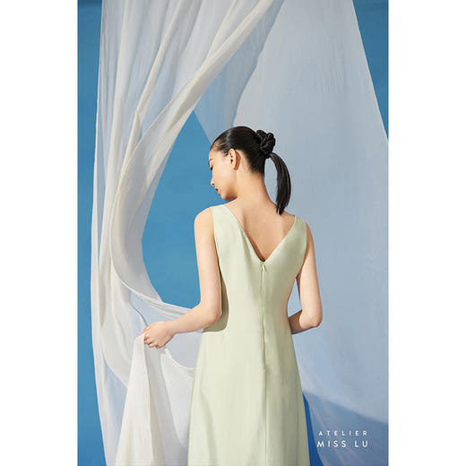 【青提】夏日清新可调节飘带轻褶显瘦造型连衣裙/0000719 商品图3
