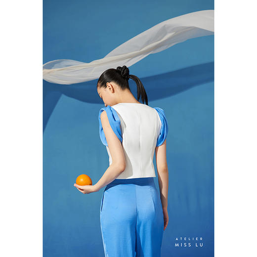 【木马】海盐蓝撞色拼接卷袖百搭小马甲/00191 商品图3