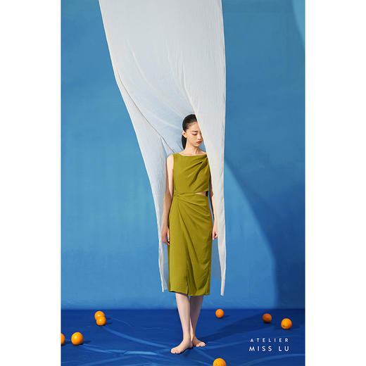 【小森】少女感腰间开口轻褶开叉立裁显瘦裹身裙/0000724 商品图0