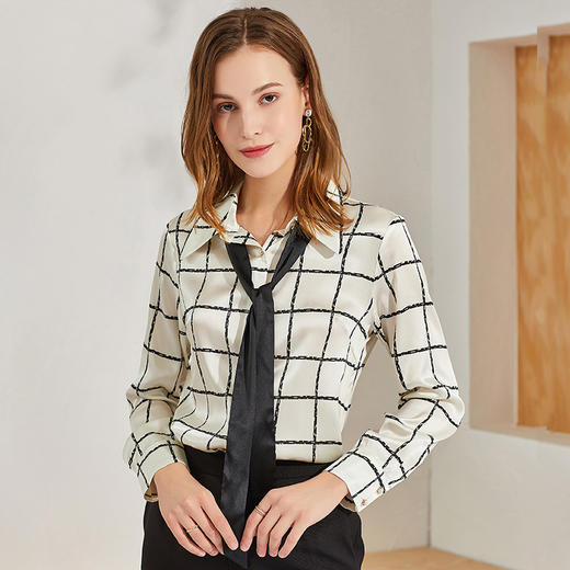 丁摩 大牌真丝衬衫女时尚印花桑蚕丝衬衫上衣Q121089-DW599 商品图2