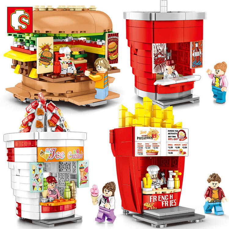 森宝积木街景系列汉堡可乐冰淇淋薯条儿童过家家拼装玩具