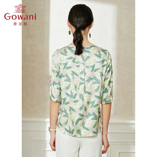 乔万尼夏季新款真丝桑蚕丝衬衫舒适宽松五分袖上衣EI2C802 商品图3