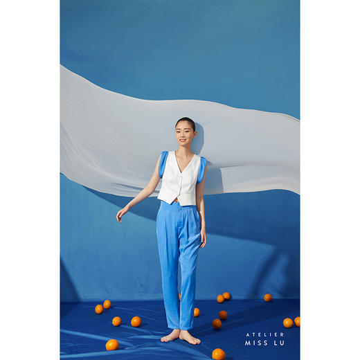 【木马】海盐蓝撞色拼接卷袖百搭小马甲/00191 商品图0