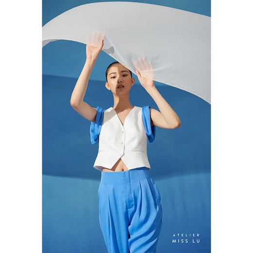 【木马】海盐蓝撞色拼接卷袖百搭小马甲/00191 商品图1