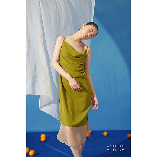 【绿野】少女感垂褶设计拼纱显瘦吊带连衣裙/0000712 商品图2