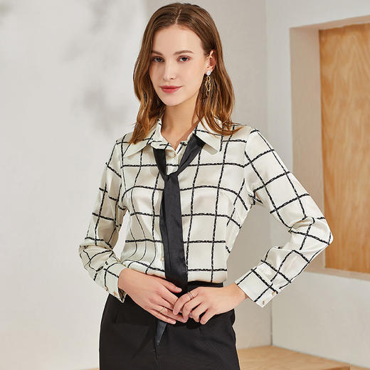 丁摩 大牌真丝衬衫女时尚印花桑蚕丝衬衫上衣Q121089-DW599 商品图0