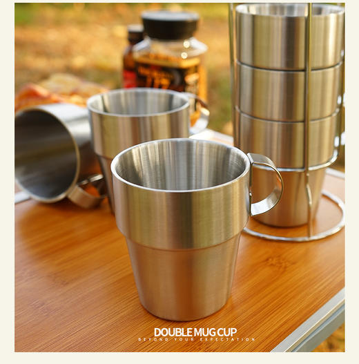 「户外露营无磁不锈钢双层杯」4件套杯 野餐隔热防烫咖啡杯 啤酒杯 商品图2