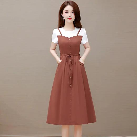 QYM-ZM-BLQ655-Y新款时尚优雅气质系带收腰中长款假两件连衣裙 商品图3