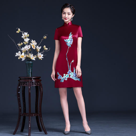 上海旗袍厂LHS-LHS2003新款旗袍妈妈装 婚宴母亲节连衣裙 商品图1